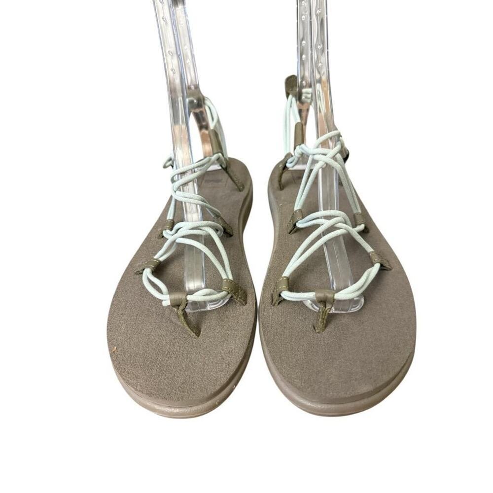 Teva Strappy Lace-Up Sandals in Taupe with Light Blue Cords - Picture 3 of 7